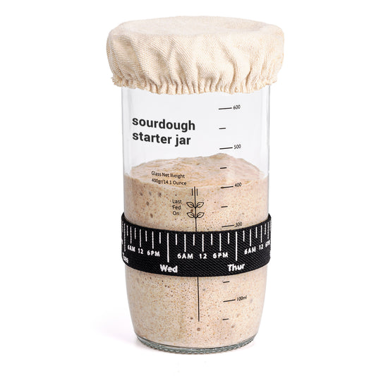 Sourdough Starter Jar,Glass jars ,Sourdough Starter Kit With Thermometer, Scraper, Cloth Cover And Metal Lid, 24 Oz