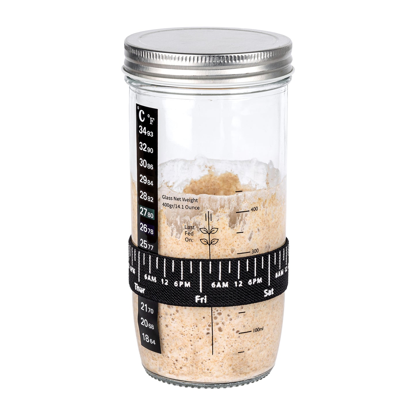 Sourdough Starter Jar,Glass jars ,Sourdough Starter Kit With Thermometer, Scraper, Cloth Cover And Metal Lid, 24 Oz